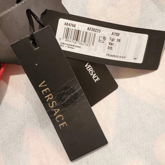 VERSACE Heart Print Denim Shirt with Crystal - Picture 7 of 8